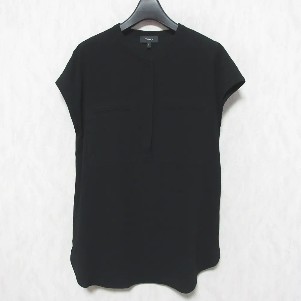 21SS Theory セオリー POWDER CREPE UTL SHIRT F パウダークレープ ノースリーブ プルオーバー ブラウス シャツ S ブラック