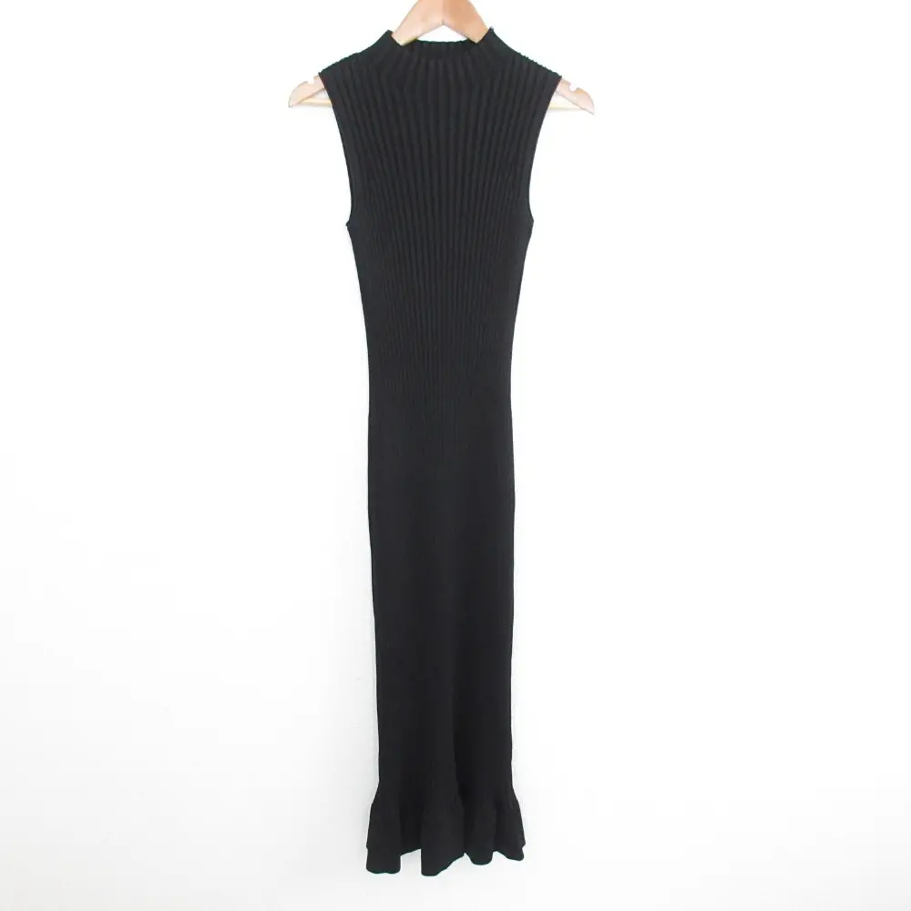 21SS Theory セオリー GLOSSED FLARED RIB DR リブニット ストレッチ ロング ドレス フレアワンピース サイズS ブラック