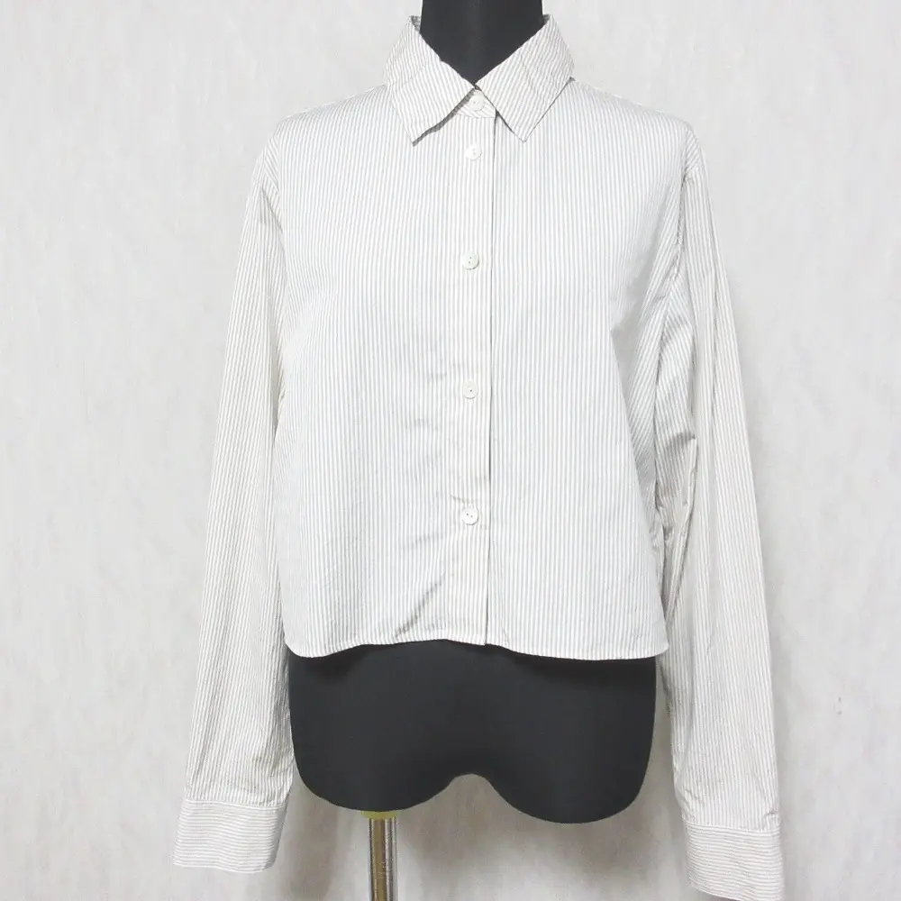 23SS Theory セオリー DOWNING FINE CROP CLASSIC SH ストライプ柄 ショート丈 クロップド シャツ ブラウス 3108213 S ベージュ系