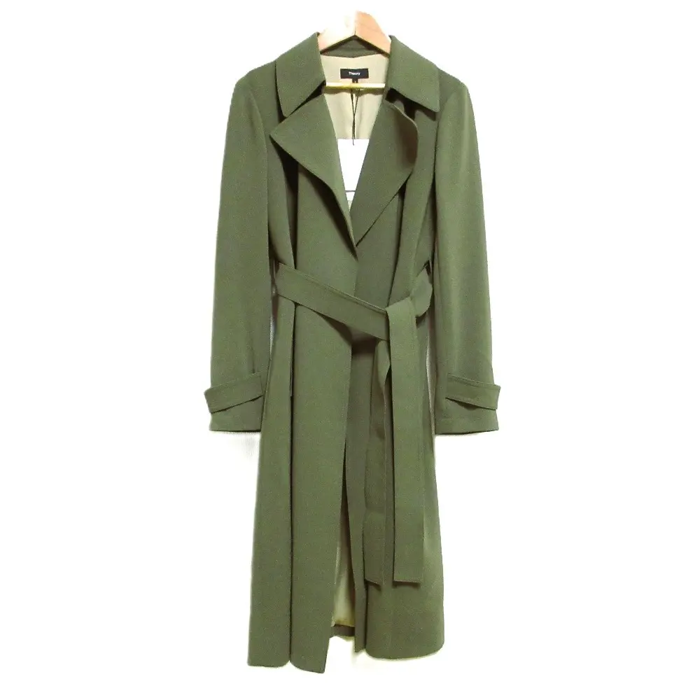 23AW Theory セオリー OAKLANE CL ADMIRAL CREPE ウエストリボン付き フロントオープン ガウンコート S カーキ