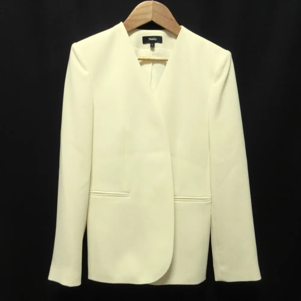 21AW Theory セオリー CLASSIC CREPE LINDRAYIA B クラシッククレープ ノーカラージャケット サイズ2 オフホワイト