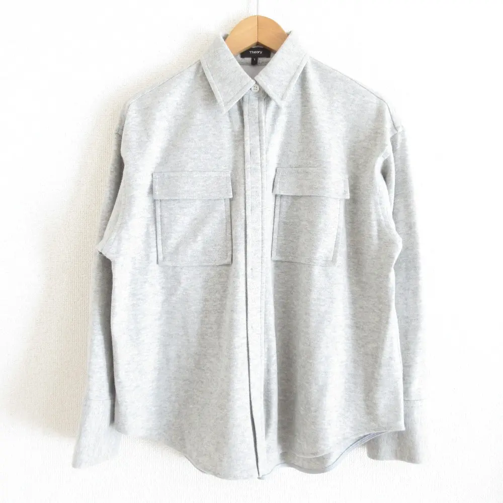 Theory セオリー NEW JERSEY FLANNEL PCKT MENS SH B 長袖 メンズライク フランネルシャツ ブラウス S ライトグレー
