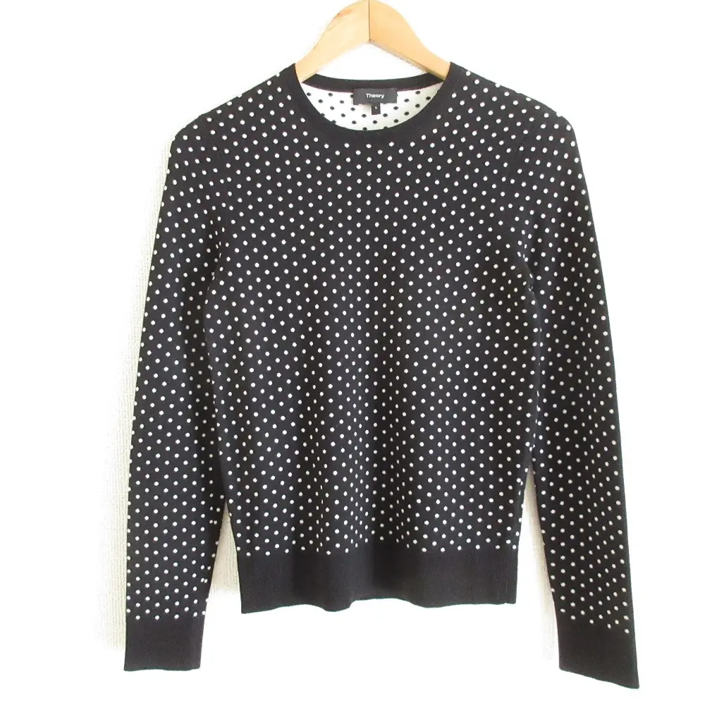 Theory セオリー REGAL WOOL MINI PD CREWNECK ドット柄 長袖 クルーネック プルオーバー ニット セーター S ブラック