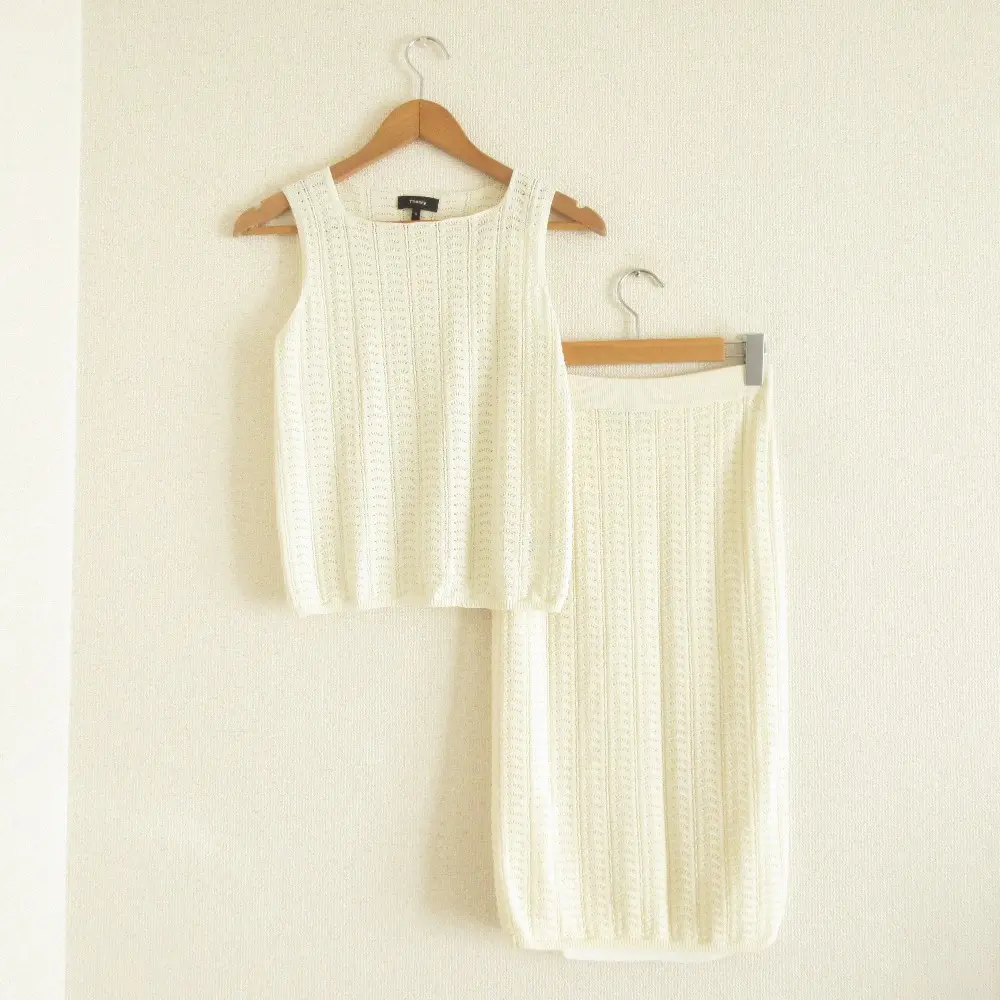 Theory セオリー PIN CROCHET SHELL SKIRT クロシェニット ノースリーブカットソー＋スカート セットアップ S/P ホワイト