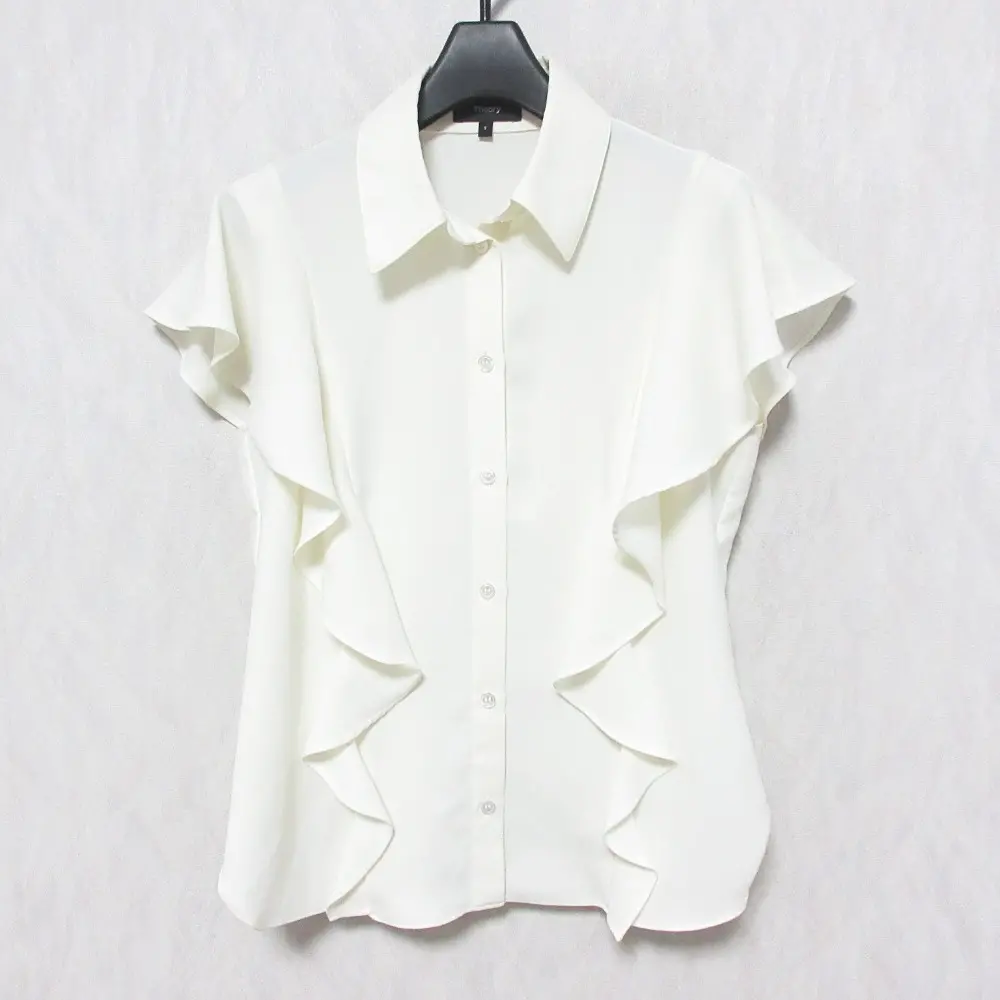 22SS Theory セオリー SOFT CREPE BD RUFFLE TOP ショートスリーブ 半袖 ラッフルフリル ブラウス シャツ S アイボリー