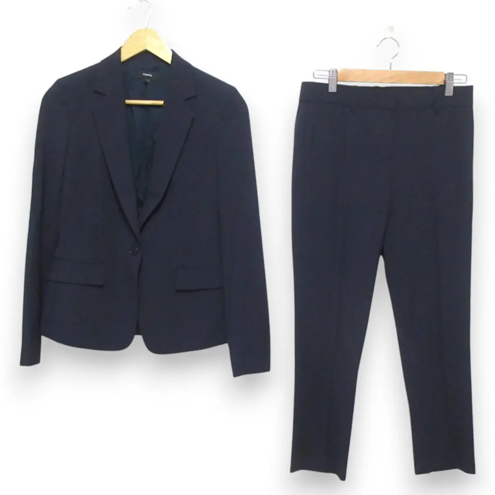 Theory セオリー TAILOR ウール ストレッチ テーラードジャケット+パンツ シングルスーツ セットアップ 0/2 ネイビー