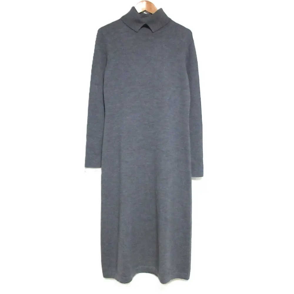 21AW theory セオリー SUPER WOOL2 TURTLE NECK DR タートルネック 長袖 ミモレ丈 ロング ニットワンピース ドレス S グレー