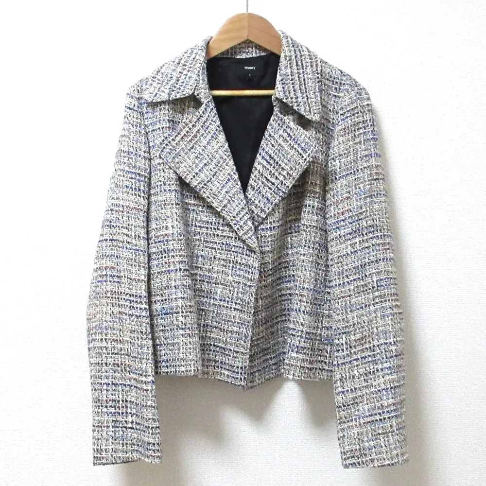 22AW Theory セオリー MENEFER CITY TWEED ボタンレス ショート丈 ツイードジャケット S マルチカラー
