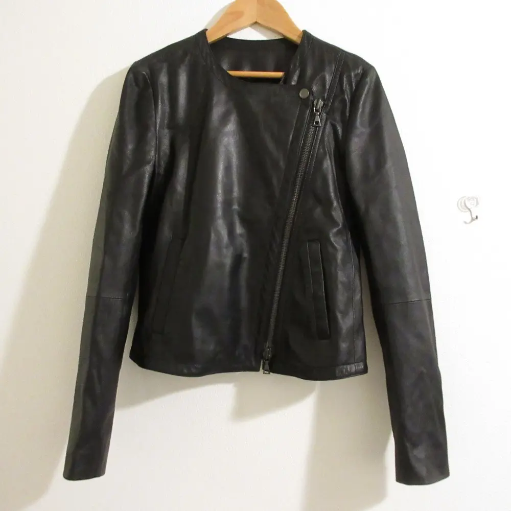 Theory セオリー PERFECT LEATHER JOEAN J ラムレザー ノーカラー ライダースジャケット ブルゾン P ブラック
