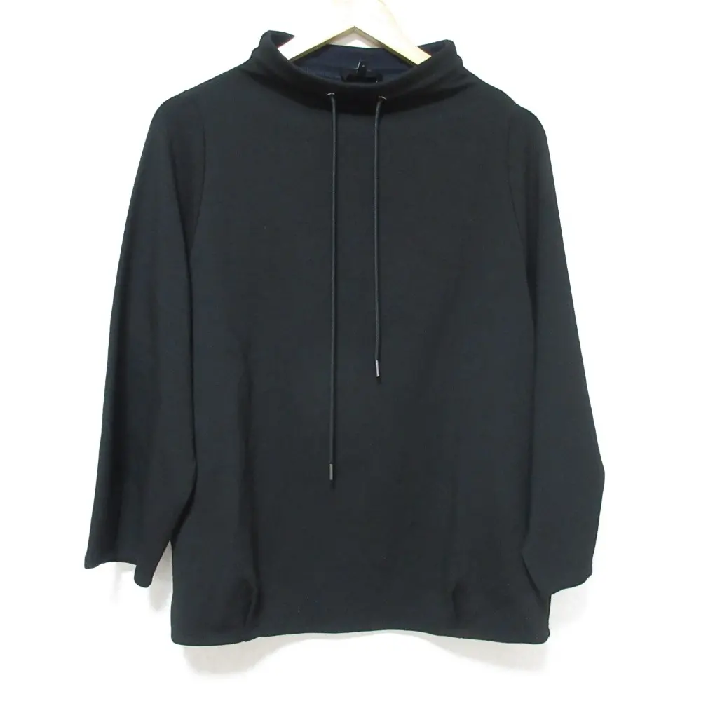 21AW Theory セオリー DOUBLE KNIT LT DRAWSTRING TOP ストレッチ ハイネック ダンボールプルオーバー カットソー S ブラック