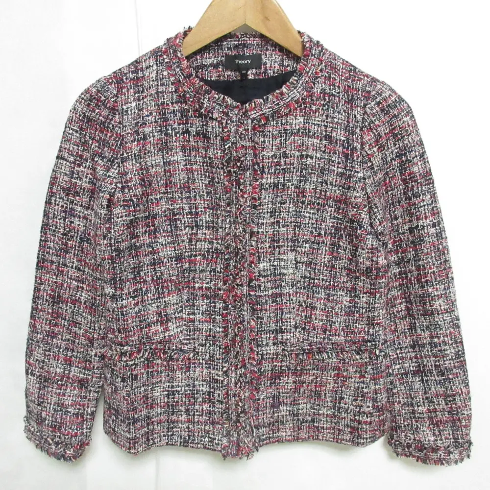 Theory セオリー BEVERLY TWEED FRINGE SLIM JKT ツイードジャケット 00 レッド マルチカラー
