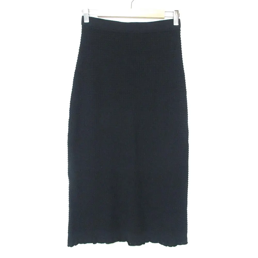 22SS Theory セオリー BRISTOL COTTON LACE TRIM SKIRT レーストリム ミモレ丈 タイト ニットスカート S ネイビー