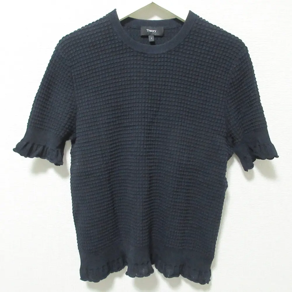22SS Theory セオリー レーストリム ニット トップス 半袖セーター S ネイビー