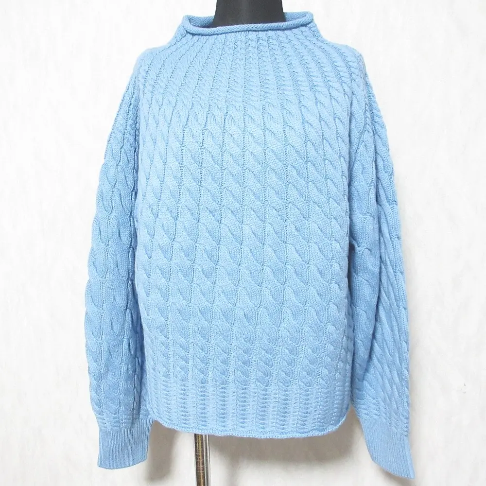 22AW Theory セオリー LANA CASH 2 SCULPTED T NK ボトルネック ケーブルニット プルオーバー セーター 01-2301710 S ブルー