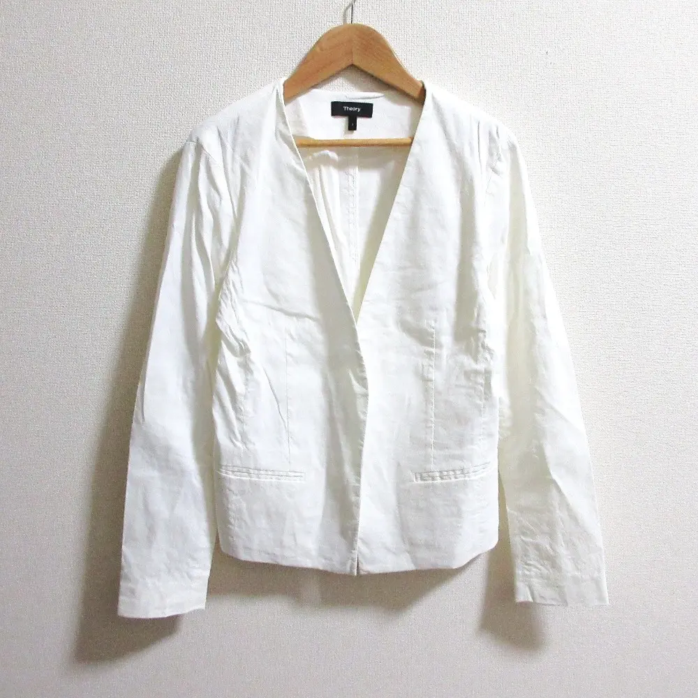 theory セオリー CRUNCH WASH BENEFIELD リネン ストレッチ ノーカラー ジャケット サイズ2 ホワイト