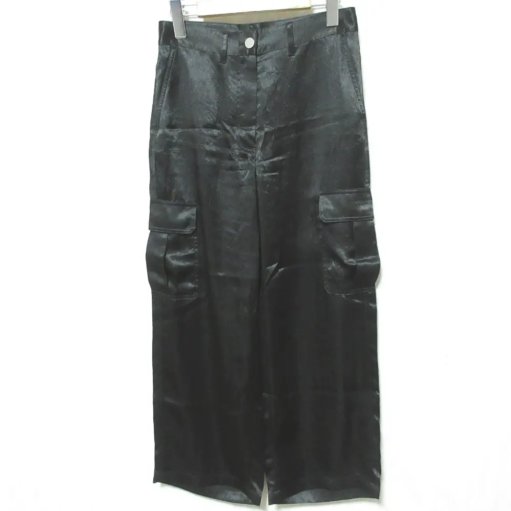 23SS Theory セオリー CRUSHED ACETATE CARGO PANT HB サテン カーゴパンツ 01-3206405 00 ブラック