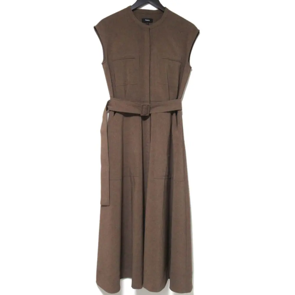 23SS Theory セオリー CRISP POLY UTL SHIRT DR ロング丈 ベルテッド シャツワンピース サイズ2 ブラウン