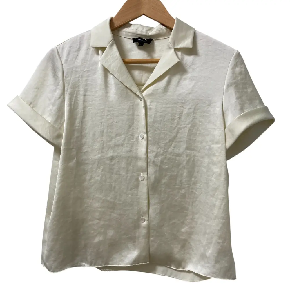 24SS theory セオリー CRUSHED SATIN SS CAMP SHIRT NP 半袖 シャツ サイズS アイボリー