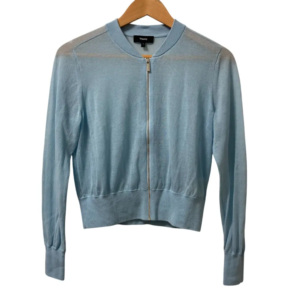 24SS theory セオリー AIRY COTTON SHEER BOMBER ニットジャケット ブルゾン サイズS ライトブルー