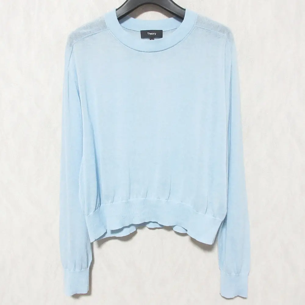 24SS Theory セオリー AIRY COTTON CROPPED CN PO J シアー ニットセーター サイズS ライトブルー