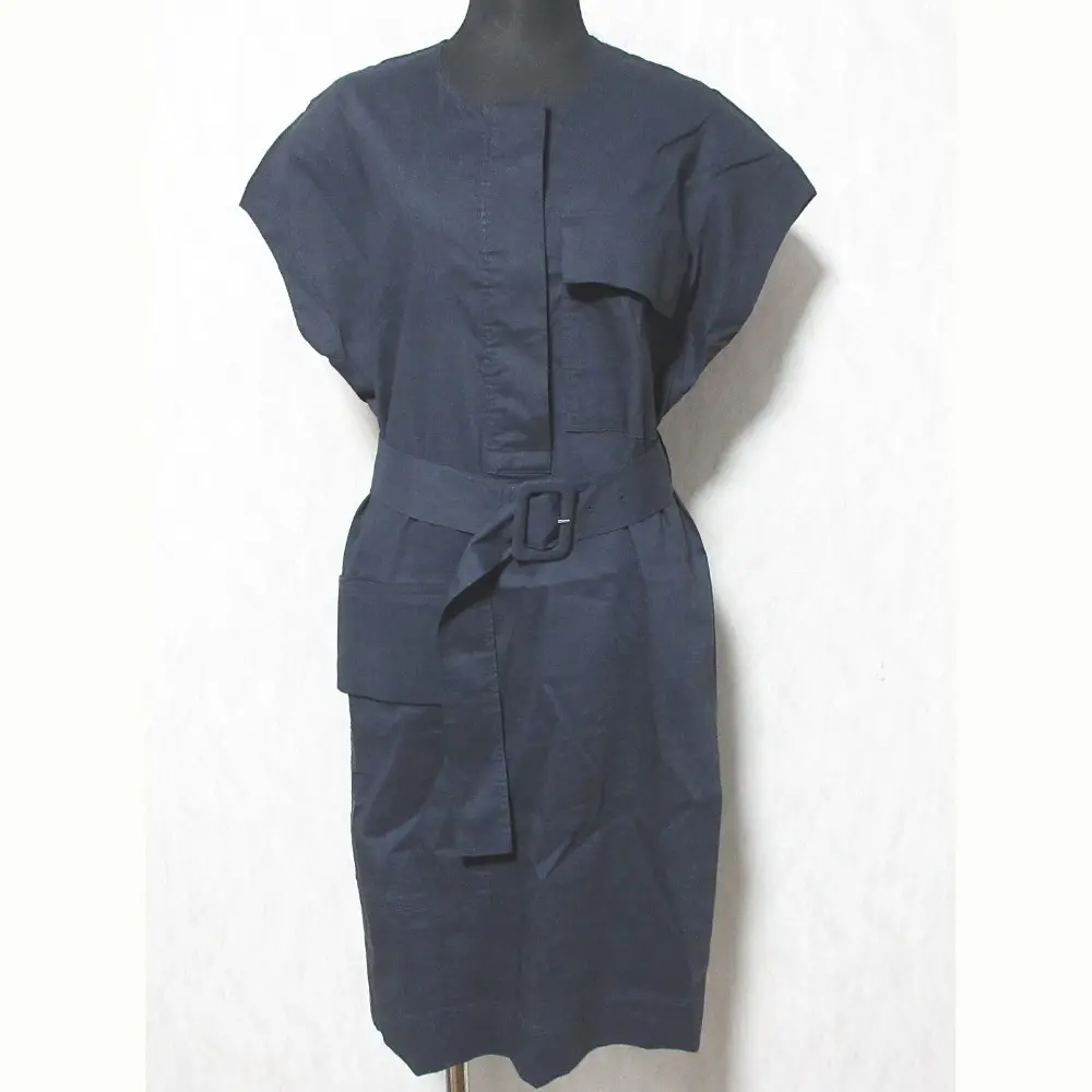 Theory セオリー ECO CRUNCH WASH CREW UTL DR リネン ワンピース 01-1105206 サイズ0 ネイビー
