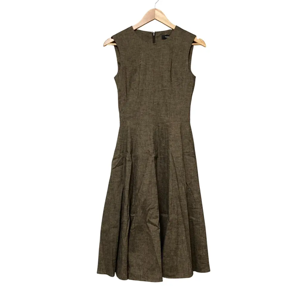 Theory セオリー TEXTURED LINEN SL PEPLUM DR B リネン ペプラムドレス ノースリーブ ワンピース サイズ0 ブラウン