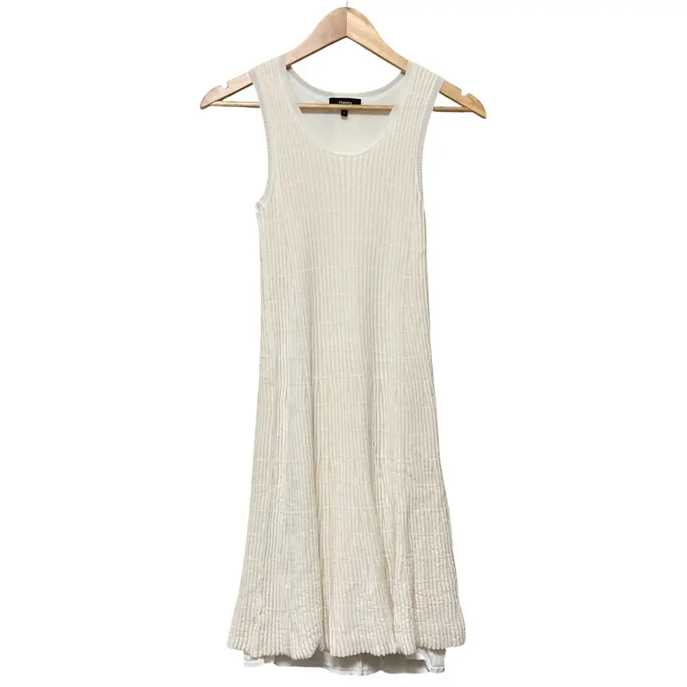 theory セオリー CLEAN COTTON KNIT OTTOMAN DAY DRESS ノースリーブ リブニットドレス ワンピース S オフホワイト