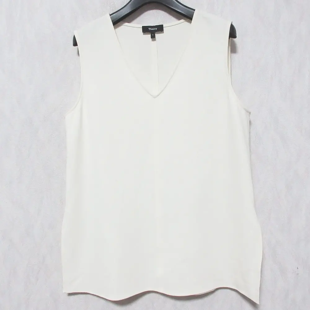 25SS Theory セオリー ADMIRAL CREPE VNK SLIT BL ノースリーブVネック スリットブラウス サイズS オフホワイト