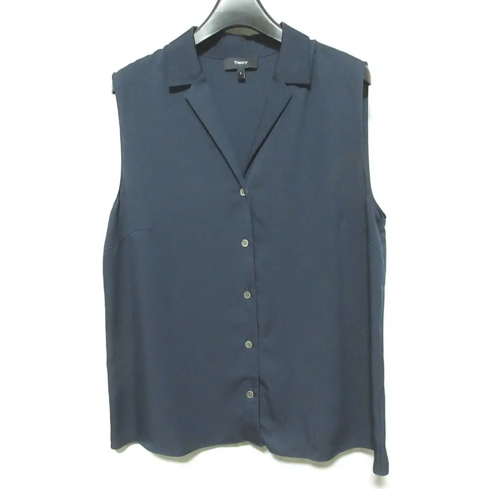 25SS Theory セオリー MODERN GGT SL CAMP CLLR BL ノースリーブ シルク ブラウス シャツ 01-5108211 S ネイビー