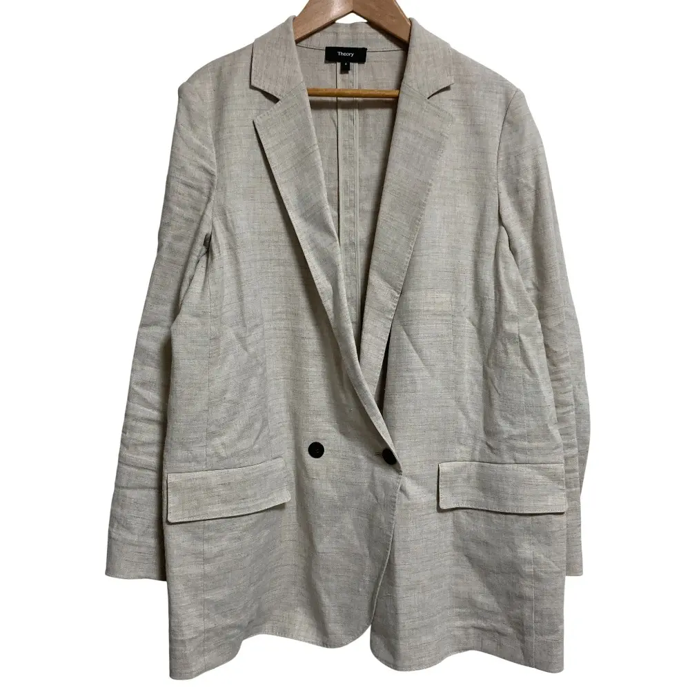 22SS Theory セオリー ECO SHARKSKIN DB BOY JKT ダブルブレスト リネン ジャケット サイズ4 ベージュ