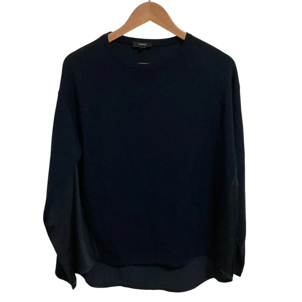 theory セオリー Super Wool Back Satin Pullover カットソー Sサイズ ネイビー