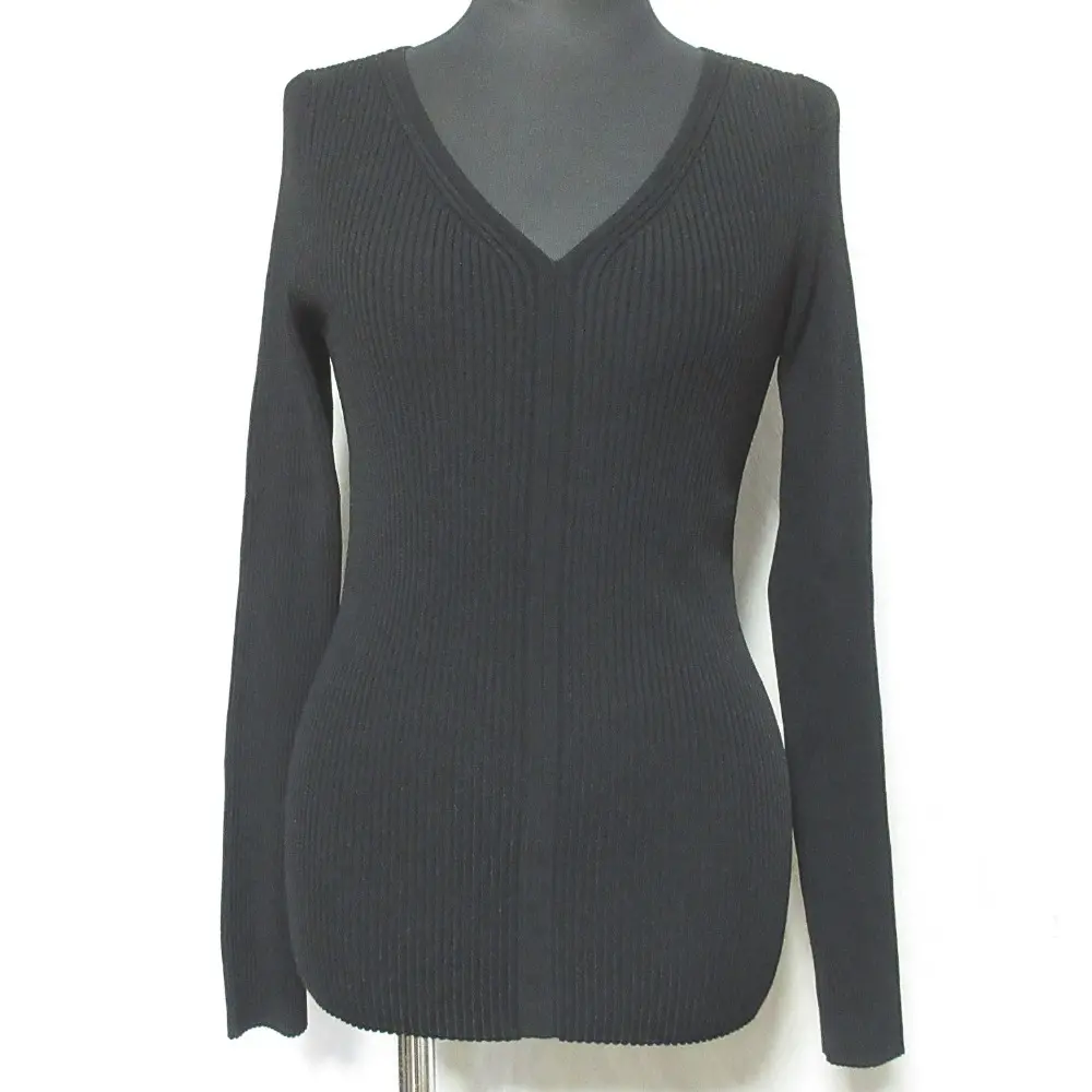 24SS Theory セオリー Wooster Crepe Knit Vneck Rib PO Vネック リブニット カットソー セーター 01-4101716 M ブラック