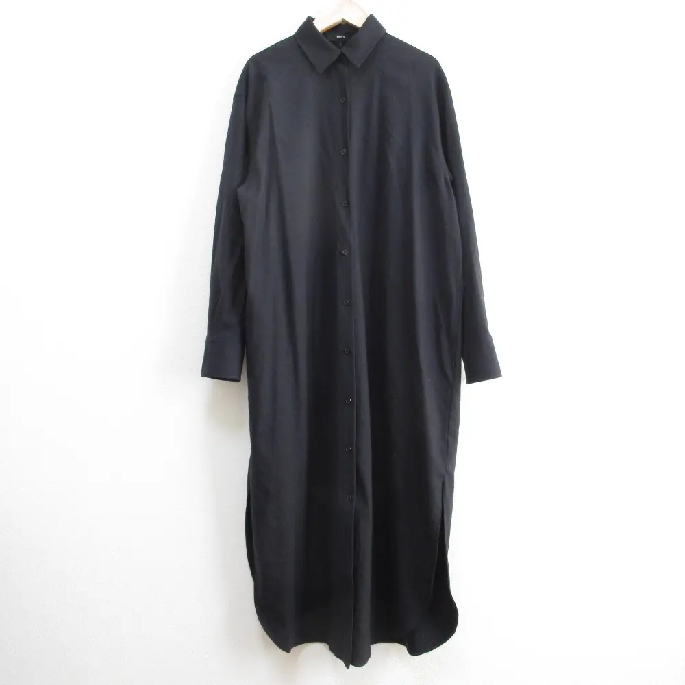 24AW Theory セオリー WOOL PL FLANNEL OS MAXI シャツワンピース サイズS ネイビー