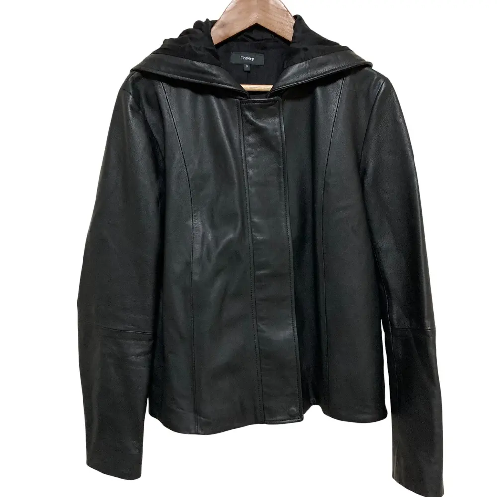Theory セオリー SOFT LEATER ZIP UP JKT ソフトレザー フーディージップアップジャケット サイズS ブラック
