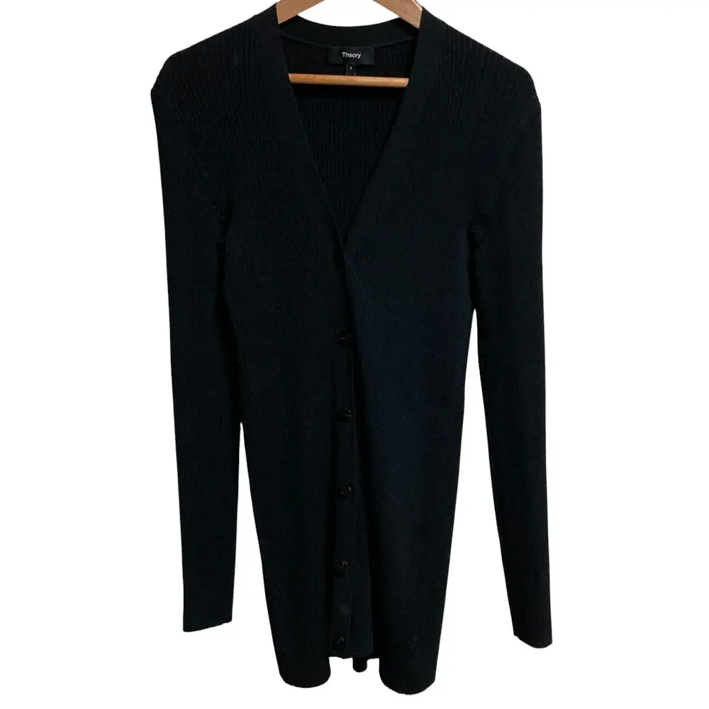 24SS Theory セオリー WOOSTER CREPE KNIT ボタン リブニットカーディガン Sサイズ ブラック