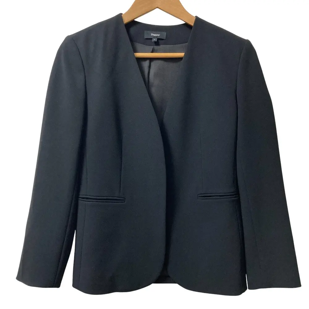23AW theory セオリー ADMIRAL CREPE LINDRAYIA B ノーカラージャケット サイズ2 ブラック