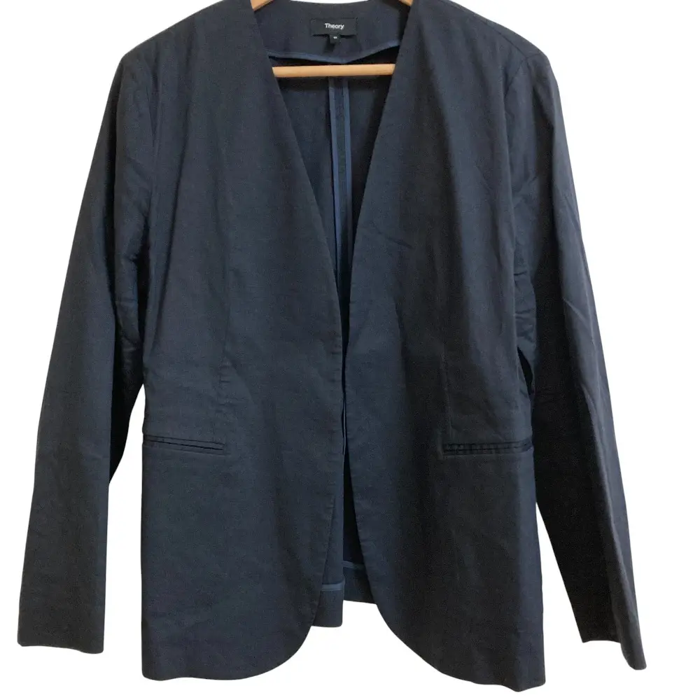 23SS Theory セオリー Eco Crunch Wash LINDRAYIA B UL リネン ノーカラージャケット 01-3104113 大きいサイズ 10 ネイビー