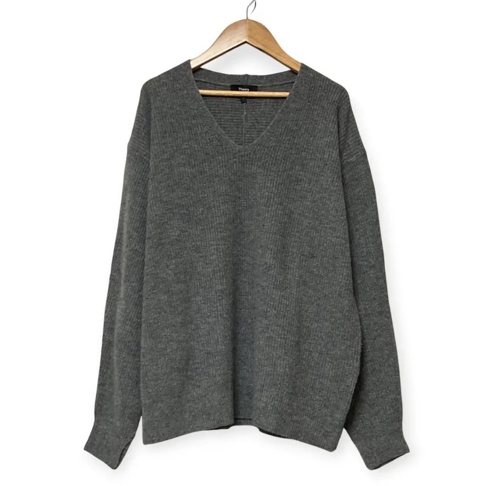 Theory セオリー カシミヤブレンド ウール Vネック リブニット プルオーバー セーター S グレー