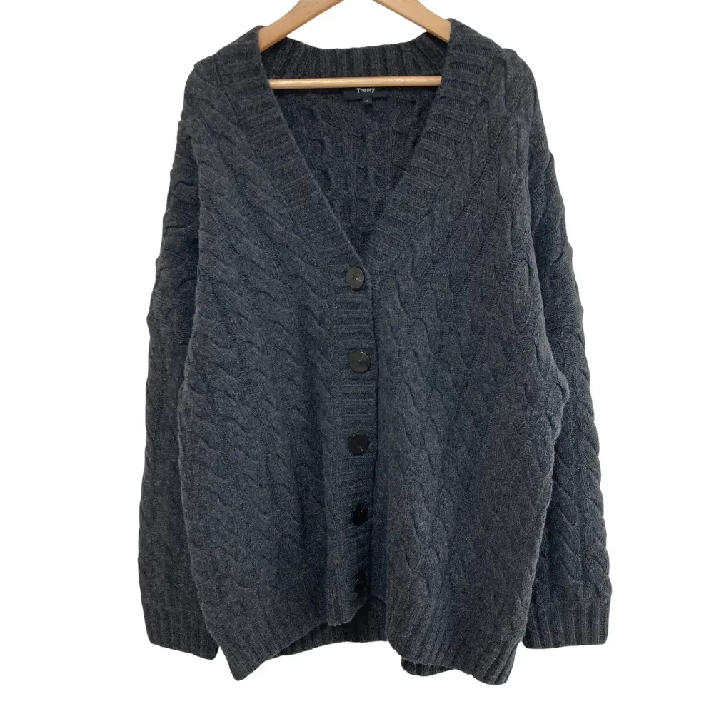 23AW Theory セオリー FELTED WOOL CASH CABLE CARDI G カシミヤブレンド ケーブルニット カーディガン サイズS ダークグレー