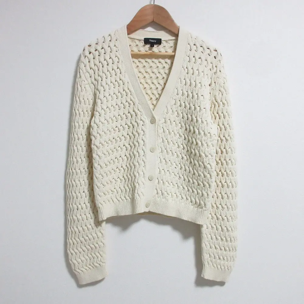 25SS Theory セオリー VNK CABLE CARDI ROUNDED COTTON ケーブル カーディガン Sサイズ オフホワイト