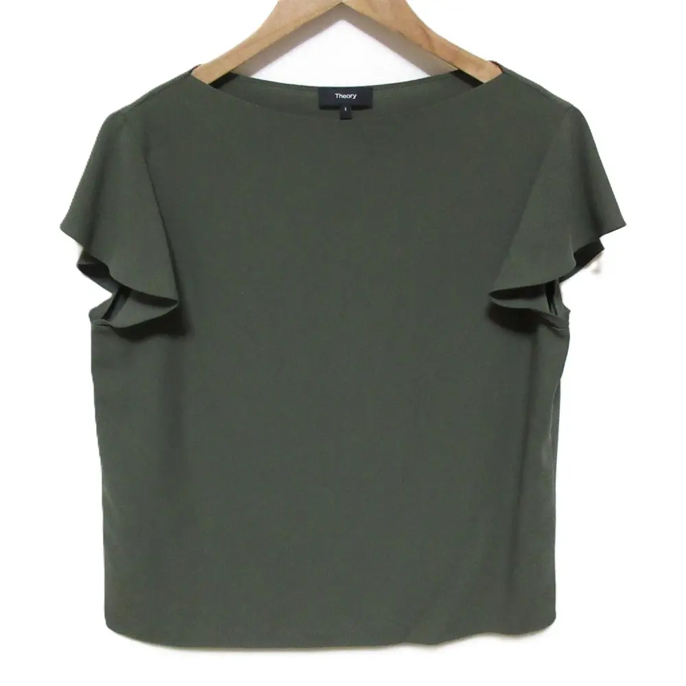 24SS Theory セオリー PRIME GGT STRAIGHT TOP フリルスリーブ シャツ ブラウス S カーキ