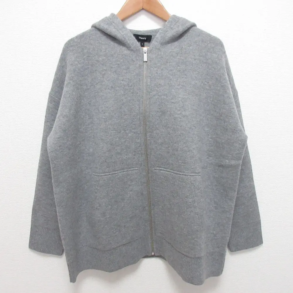 24AW Theory セオリー LANA CASH OVERSIZED HOODIE オーバーサイズ ニットパーカー サイズS グレー