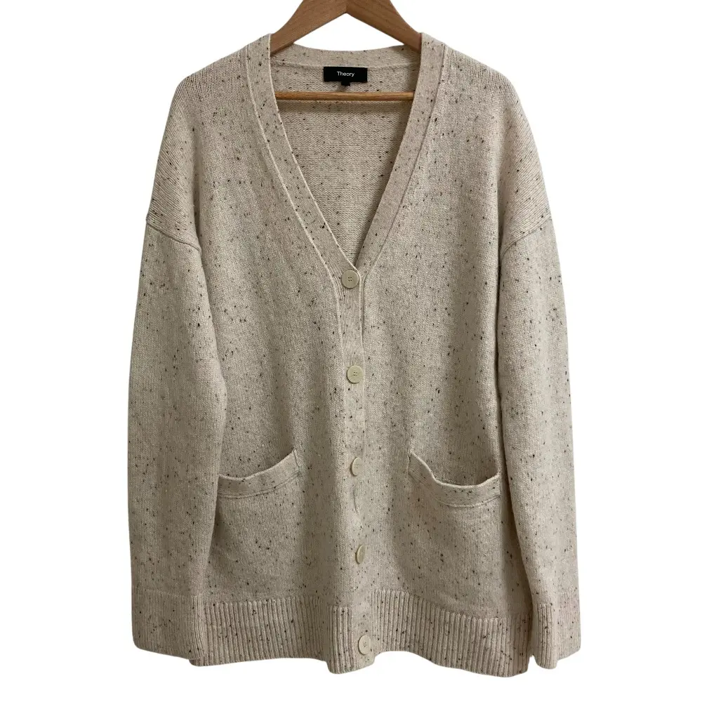 23AW Theory セオリー WOOLCASH DONEGAL BOXY OS CARDI ウールカシミヤ Vネック ニットカーディガン サイズS アイボリー