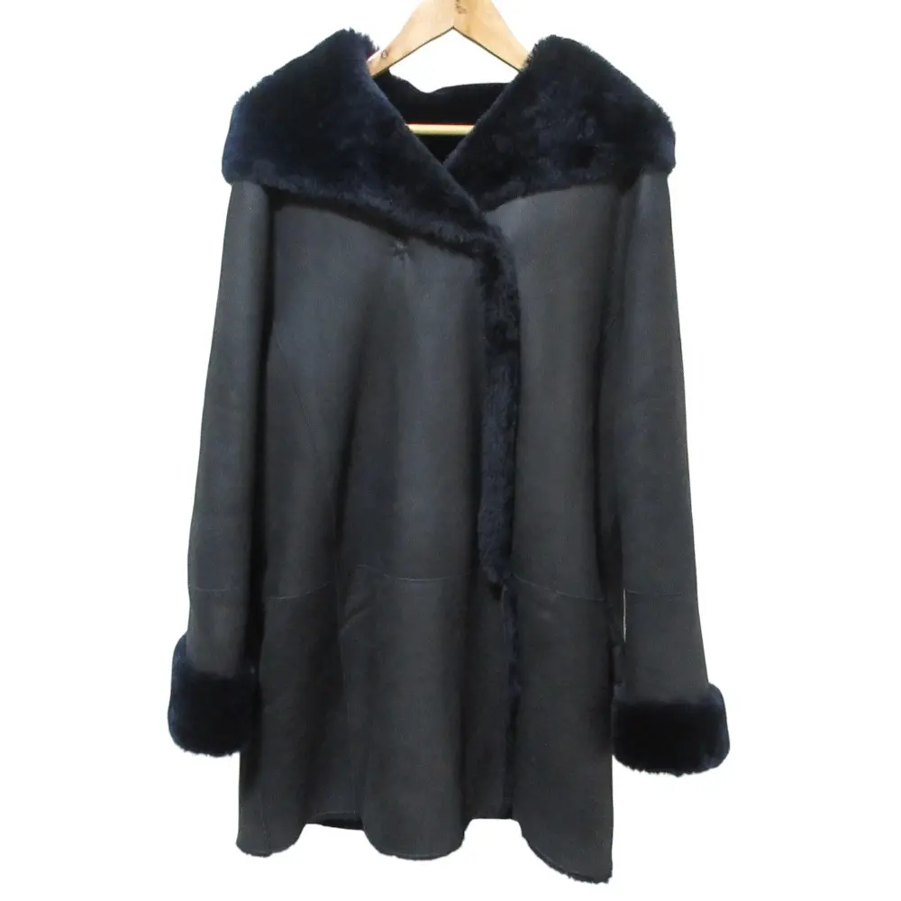 Theory セオリー SILKY NAPPALAN CLAIRENE F リバーシブル ムートンコート L ブラック×ネイビー