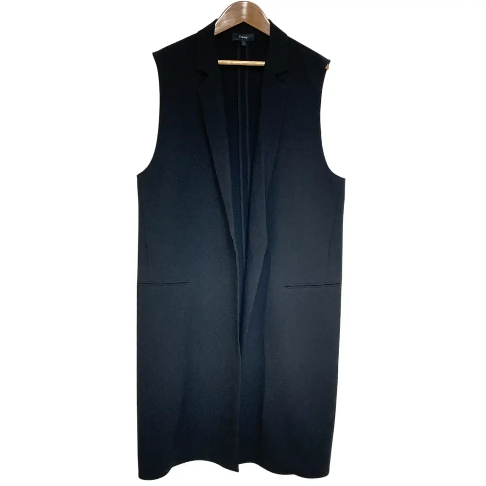 Theory セオリー Admiral Crepe 2 Boxy Fit VT ロングジレ ベスト サイズ4 ブラック