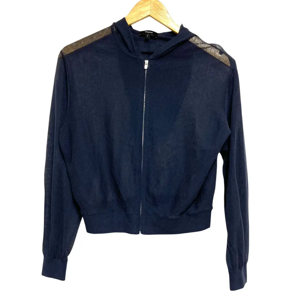 25SS Theory セオリー ZIP BLOUSON HOODIE SHEER CREPE シアー クレープ ジップブルゾン パーカー Pサイズ ネイビー