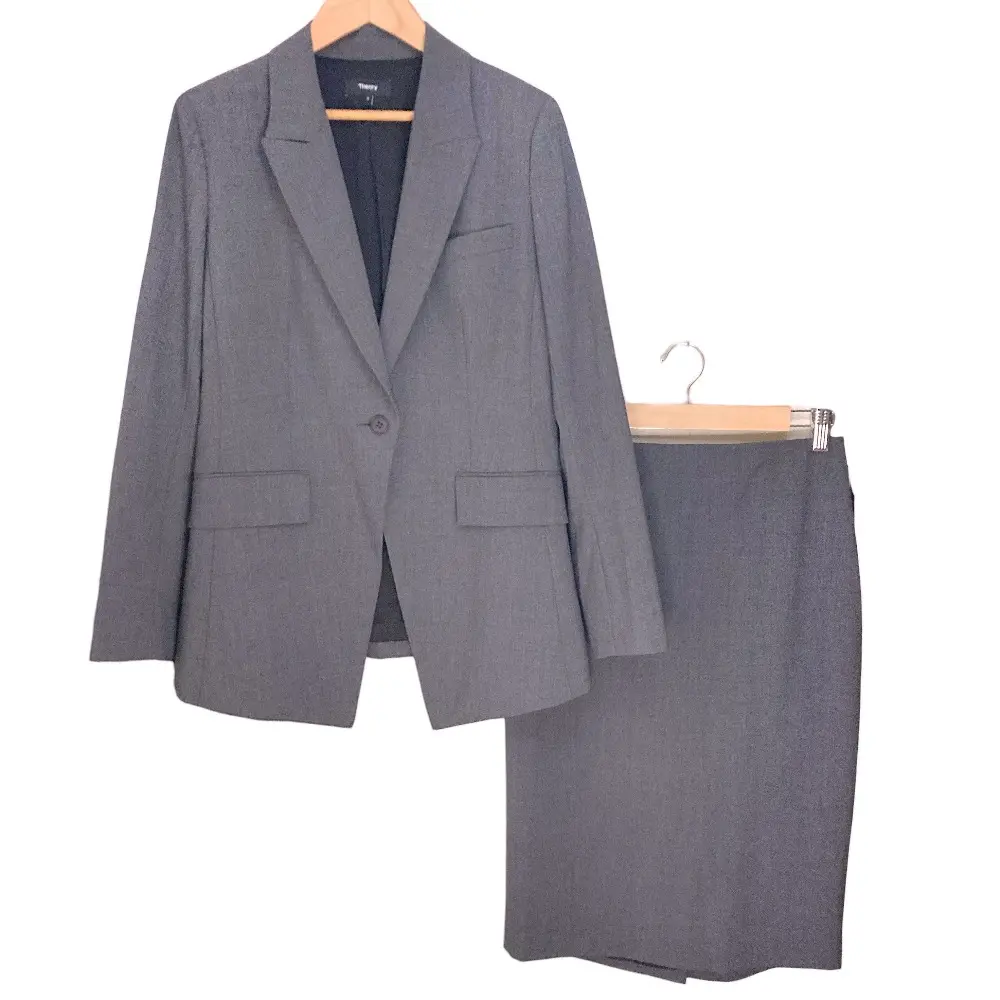 24AW Theory セオリー TRACEABLE WOOL ジャケット ペンシルスカート セットアップ スーツ サイズ2 グレー