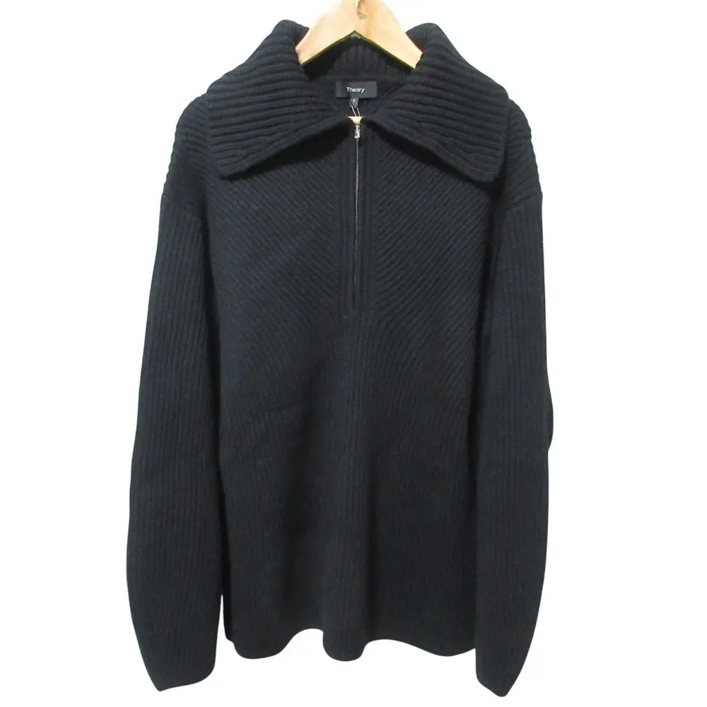 Theory セオリー MERCER WOOL CASH カシミヤブレンド ハーフジップ リブニット セーター サイズS ブラック