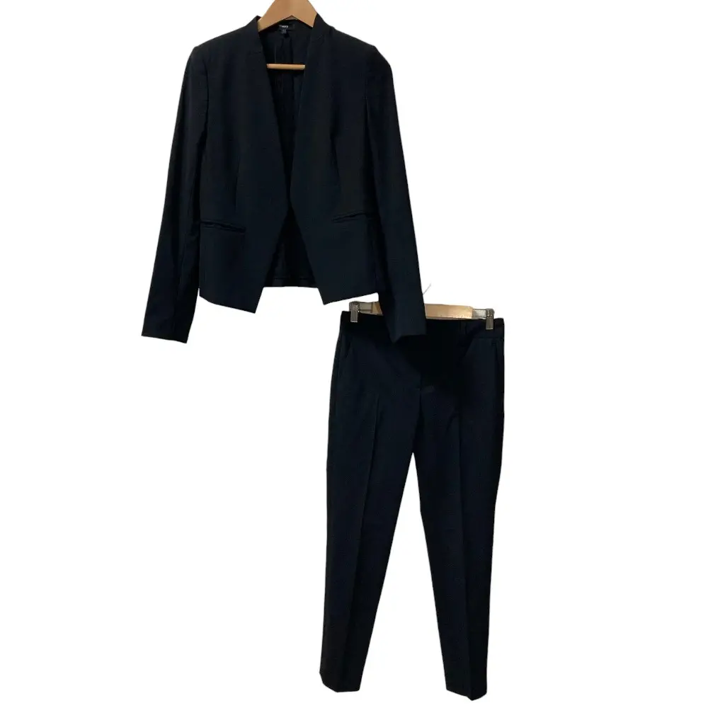theory セオリー TAILOR ウール ノーカラージャケット スラックスパンツ セットアップ スーツ サイズ2 ブラック