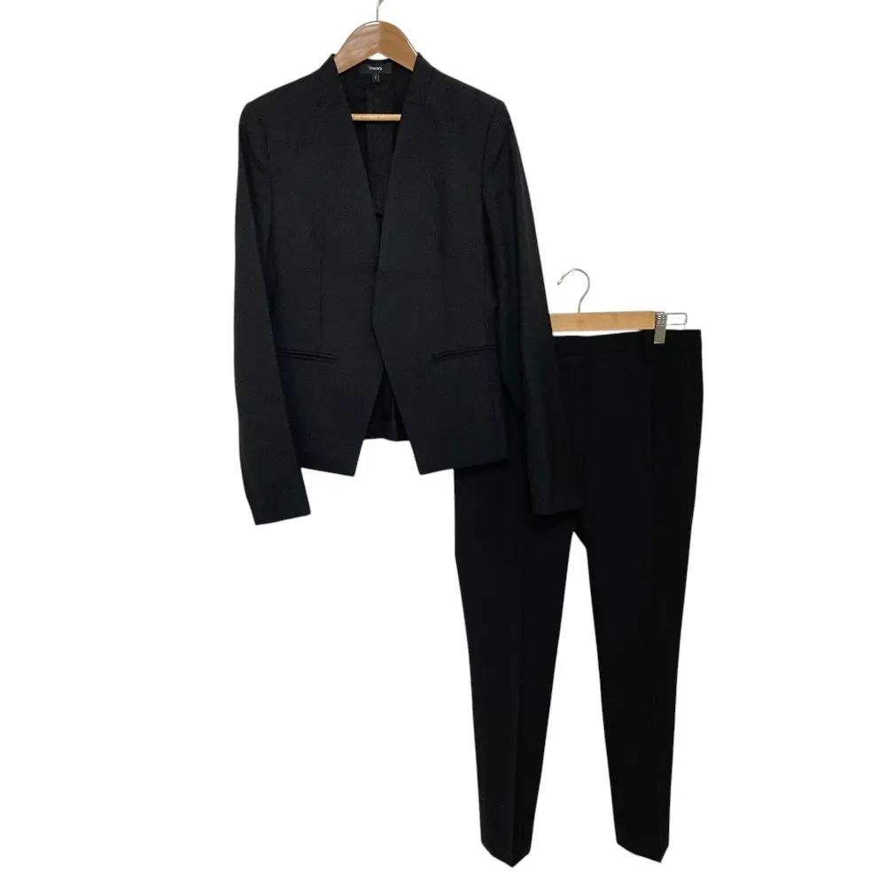 Theory セオリー 定番 TAILOR ストレッチ ノーカラージャケット スラックスパンツ セットアップ スーツ サイズ0 ブラック